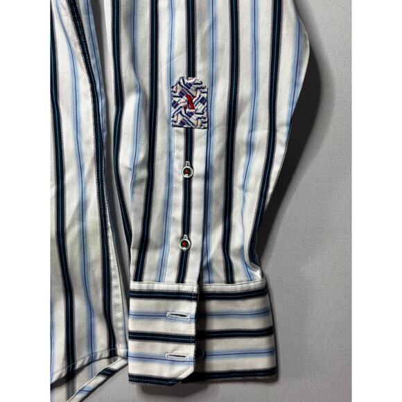 NWT Robert Graham Men's LS Tailored Fit Blue White Striped Button Up Shirt -Sz M - Picture 3 of 9